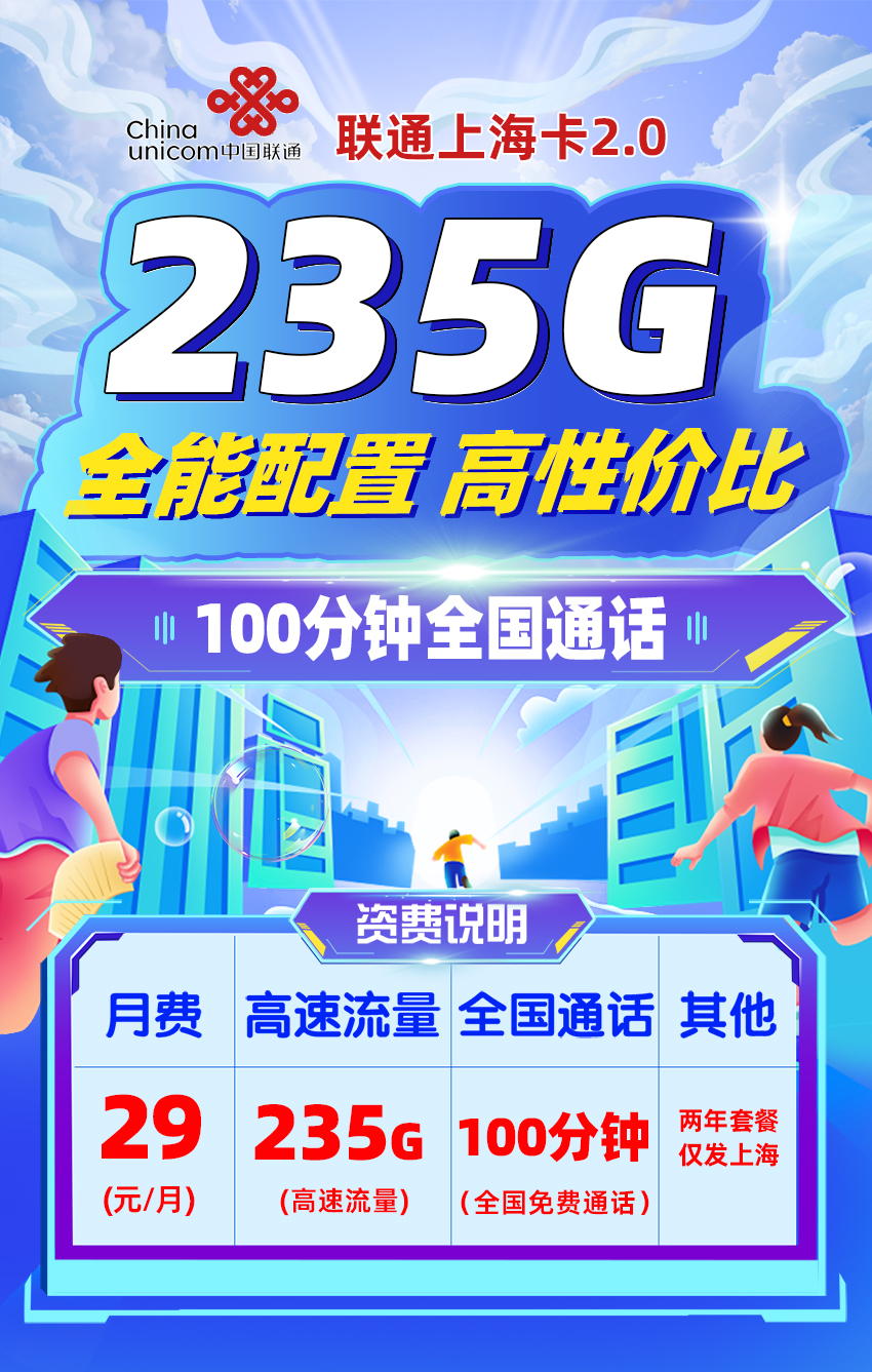 联通上海卡2.0版29元/月享215G通用+20G定向  第1张