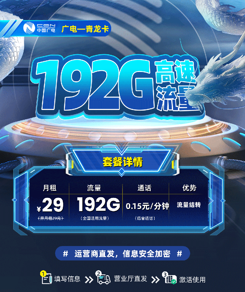广电青龙卡【禁区补发】29元/月享192G全国通用流量  第1张