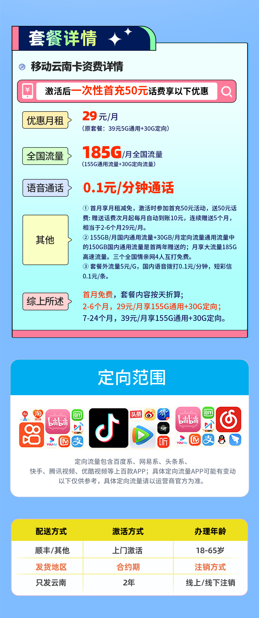 移动云南卡29元/月享155G全国通用+30G定向流量【云南专属】  第2张